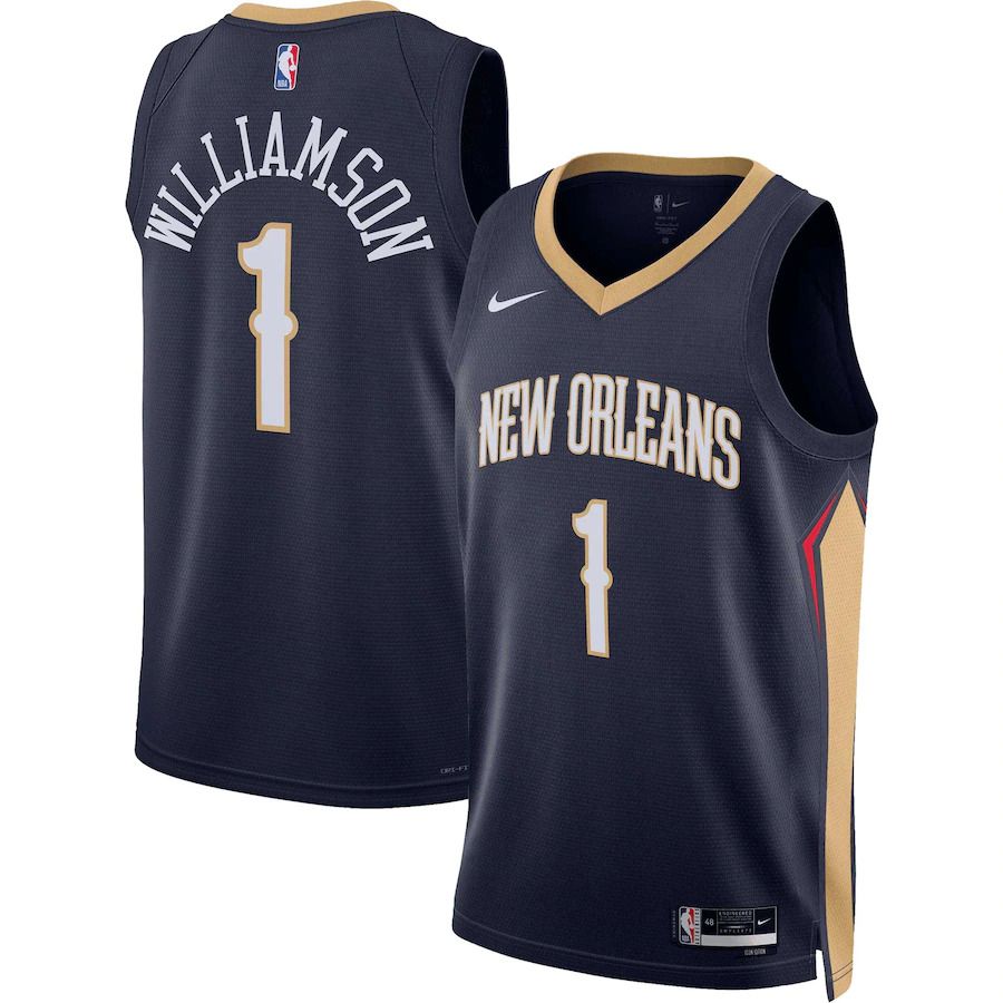 Men New Orleans Pelicans 1 Zion Williamson Nike Navy Icon Edition 2022-23 Swingman NBA Jersey